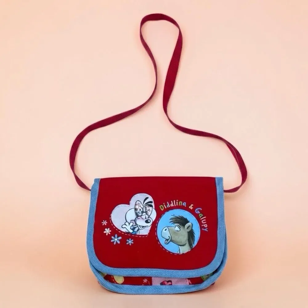Vintage DIDDL‎ & DIDDLINA Kids Handbag Purse Wallet Mini Red Floral Girls Canvas